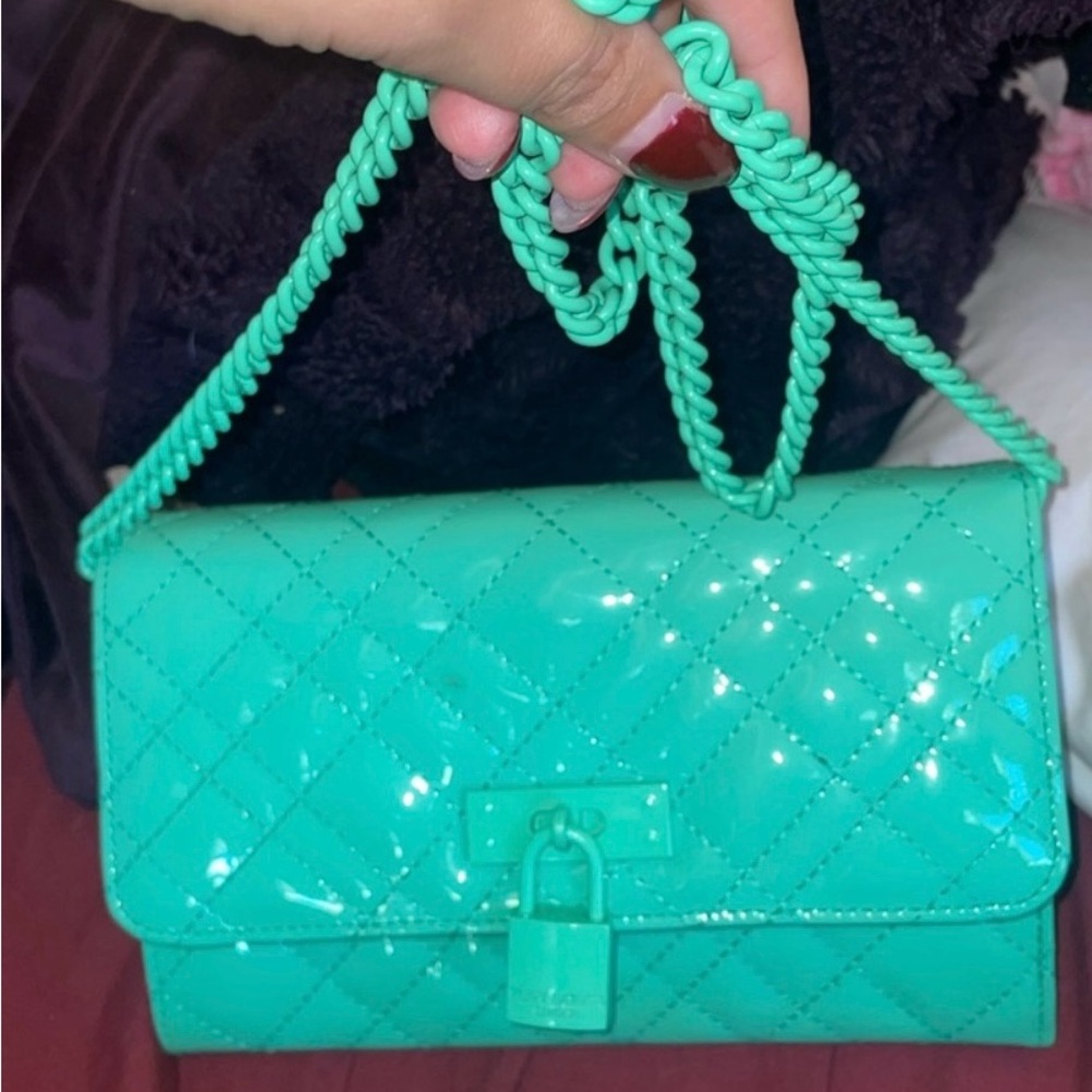 Kurt Geiger Shiny Green Quilted Crossbody Bag